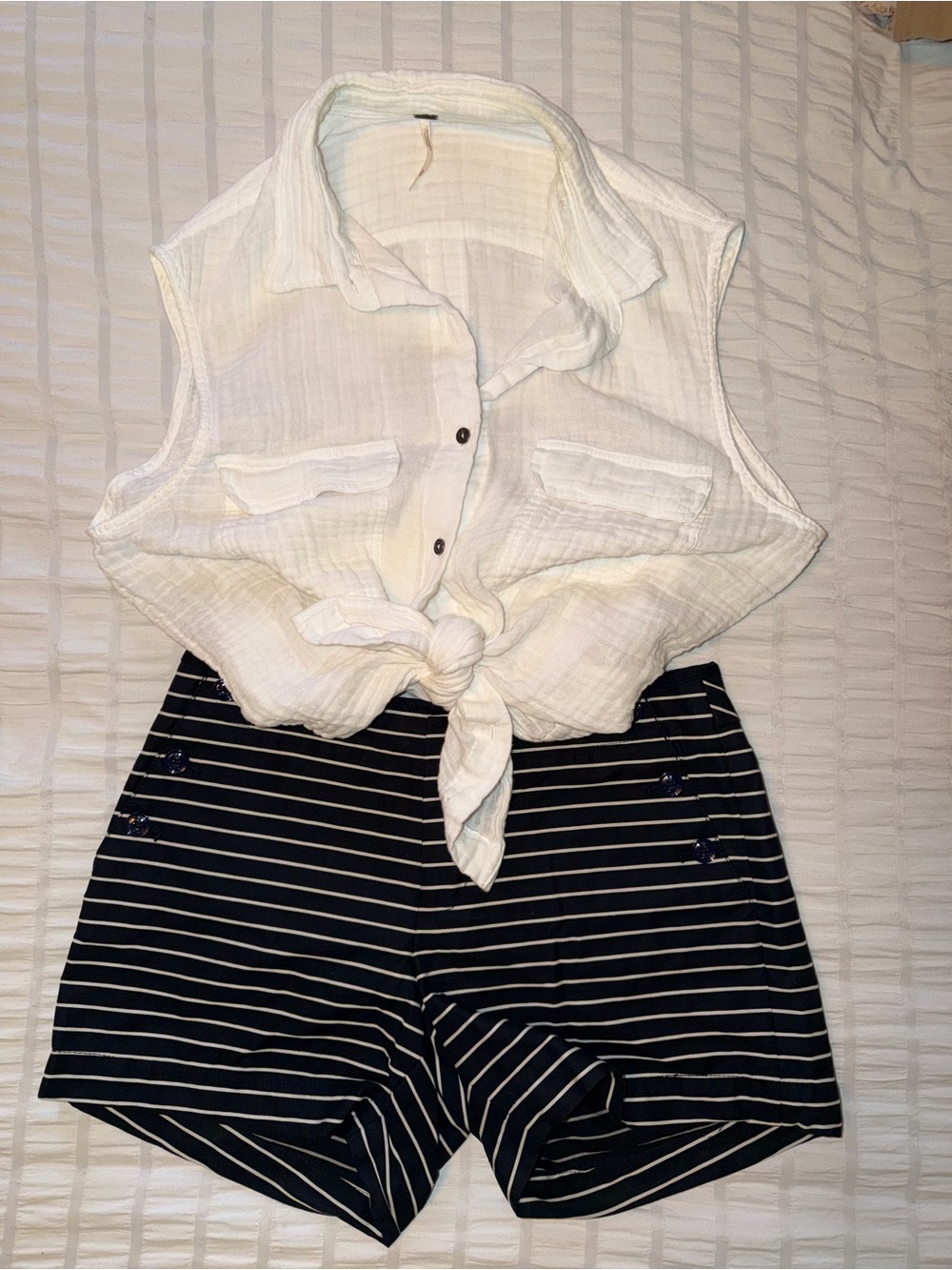 Tommy Hilfiger Navy Striped Women's Bermuda Shorts with Nautical Buttons